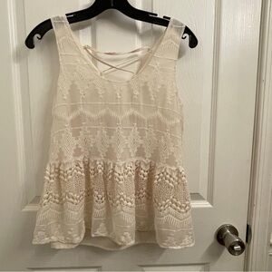 1.State Cream Sleeveless Embroidered Lace Tie Back Top size XS
